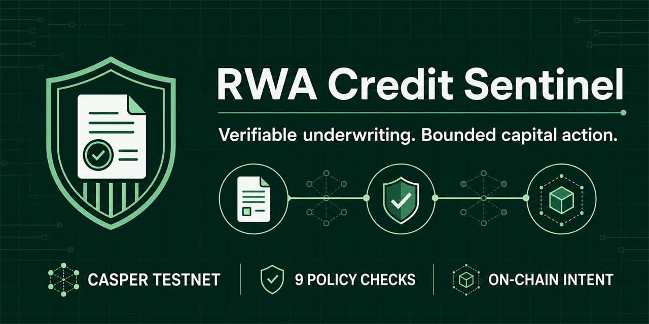 RWA Credit Sentinel visual showing the underwriting, credential, and execution flow